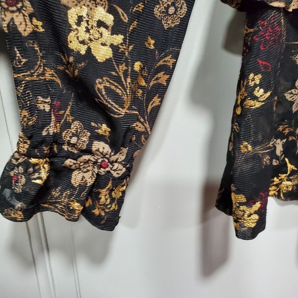 Style & Co Womens Blouse Size Medium Black Metallic Floral Ruffled Cottaggecore - Picture 7 of 16